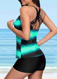 Striped  Print Gradient Tankini Set