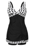 Drawstring Detail Ruched Plunging Neck Swimdress and Panty