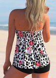 Leopard Floral Print Halter Tankini Set