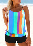 Rainbow Stripe Spaghetti Strap Tankini Set