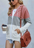 Contrast Zipper Closure Drawstring Detail Hoodie