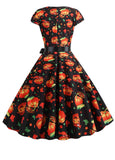 Orange & Black Halloween Creatures Fit & Flare Dress