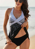 Polka Dot Print  Mesh Panel Swimdress and Panty