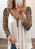 Button Waffle Patchwork Leopard Print sweater