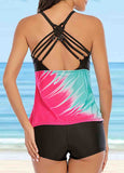 Print Contrast Backless Tankini Set