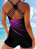 Spaghetti Strap Printed Tankini Set