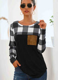 Plaid Stitched Long Sleeve Pocket T-Shirt