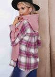 Plaid Patch Hooded Pullover Sweatshirt