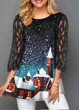 Christmas Tree Print Mesh Sleeve T Shirt