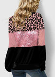 Sequin Panel Lace Up Leopard Sweatshirt