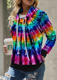 Tie Dye Print Drawstring  Blue Cowl Neck Sweatshirt