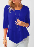 Asymmetric Hem Royal Blue Chiffon Blouse