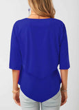 Asymmetric Hem Royal Blue Chiffon Blouse