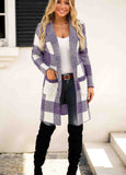 Plaid Pattern Open Front Pocket Cardigan