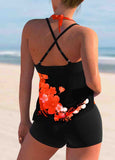 Floral Print Cross Strap Halter Tankini Set