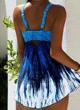 Print Splice color Strap V-Neck Vintage Plus Size Swimdresses Swimsuits - soofoom.com