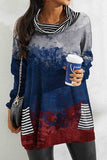 Printed Long Sleeve Striped Pullover Top