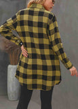 Turn-down Collar Plaid Pockets Cardigan Coat