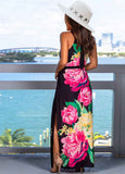 Floral Print Slit Sleeveless Maxi Dress