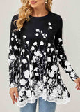 Floral Print Lace Stitching Long Sleeve T Shirt