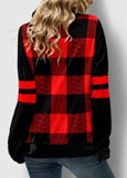 Drawstring Neck Contrast Long Sleeve Plaid Sweatshirt