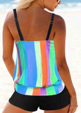 Rainbow Stripe Spaghetti Strap Tankini Set