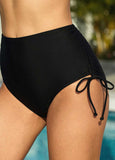 Drawstring Side Mid Waist Black Swimwear Panty - soofoom.com