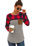 Plaid Stitched Long Sleeve Pocket T-Shirt