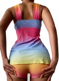 Rainbow Print High Waist Pradient Tankini Set