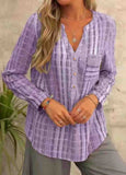 Striped V-Neck Button Up Blouse