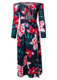 Floral Printed Hollow Out Split Dress - soofoom.com