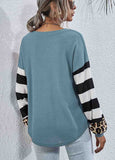 Striped Leopard Long Sleeve Knit Sweatshirt