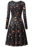 Halloween Pumpkin Print Long Sleeve Dress