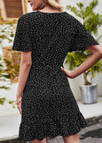 Polka Dot V Neck Short Sleeve Dress