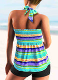 Rainbow Stripe Tie Back Shirred Tankini Set