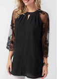 Lace Stitched Chiffon Hollow Sleeve T-Shirt