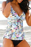 Stripe Print V Neck Tankini Set