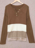 Brown Splicing Buttoned Knitted Sweater