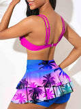 High Waist Tropical Print Double Straps Bikini Set