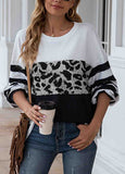 Leopard Stitched Crew Neck Sweater