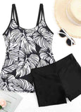 Spaghetti Strap Leaf Print Tankini Set