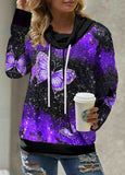 Butterfly Print Drawstring Detail Cowl Neck Sweatshirt