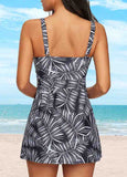 Leaf Printed Colorblock Tankini Set