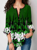 Flare Cuff Crinkle Chest Floral Print Blouse