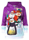 3D Santa Print Hoodie Colorblock Top