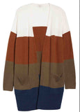 Colorblock Longline Pocketed  Cardigan