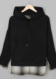 Plaid Patch Hooded Pullover Sweatshirt