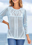 Long Sleeve Solid Round Neck Pierced Sweater