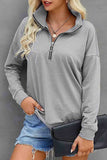 Zip Solid V-neck  Long Sleeve Sweatshirt