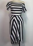 Striped Print One Shoulder Wrap Midi Dress